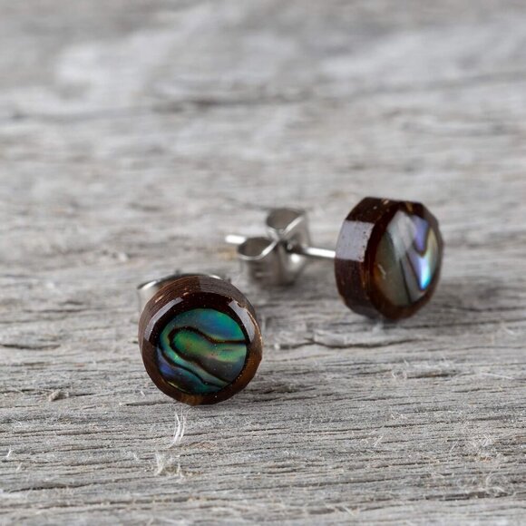 One-of-a-Kind Organic Shell Stud Earrings - Handmade Abalone & Colorful Options - Picture 4 of 6